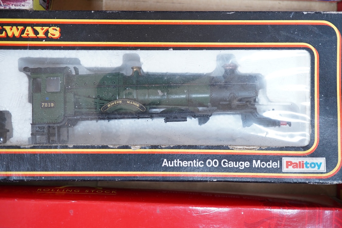 A quantity of 00 gauge railway by various makes, comprising; nine locomotives by Tri-ang, Hornby Dublo, etc. (one missing tender), sixteen maroon bogie coaches and eighteen freight wagons